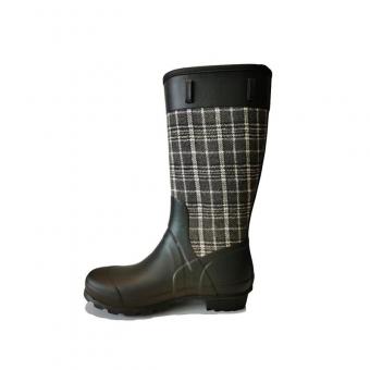 Plaid fabric upper rubber rain boot