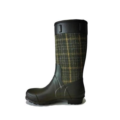 Plaid fabric upper rubber rain boot